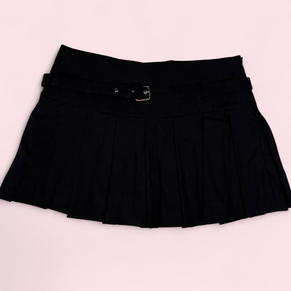 Zara Womens Black Pleated Mini Skort Size Medium With Belt